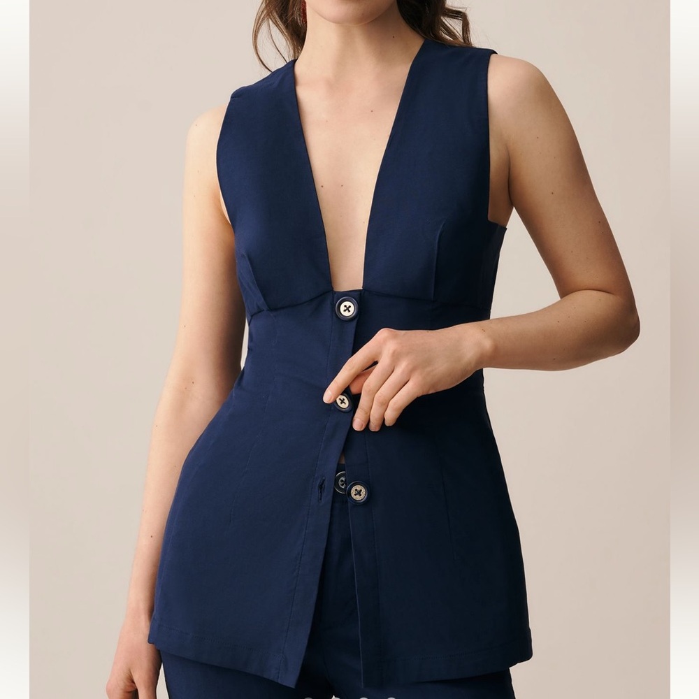 Anthropologie Maeve Vest Deep V Button Front Navy SIZE XL NEW